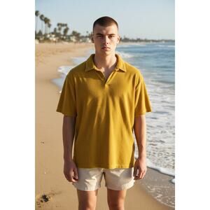 Jasper Los Angeles Terry Cloth Polo Shirt Gold Yellow Resort Beach Men’s L USA